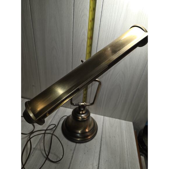 Vtg Brass Banker's Desk Lamp Adjustable Arm Piano Lamp Mid Century Modern - Picture 8 of 12